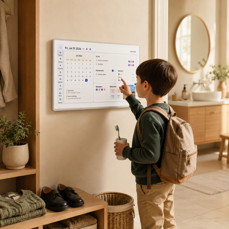 Child checking off a school morning routine on the real VCIVIK calendar