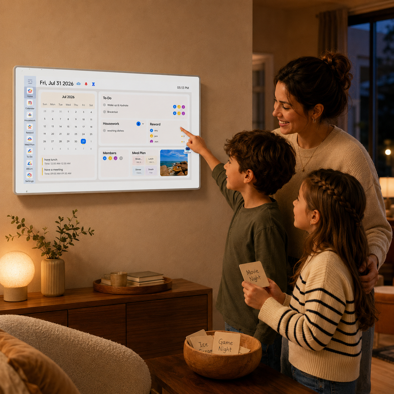 Family choosing an earned reward with the real VCIVIK chore and reward screen