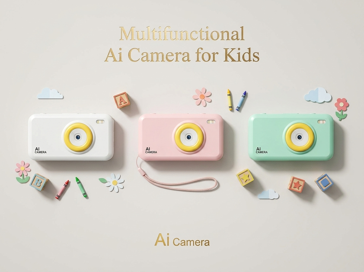 Vcivik Oroa kids camera in white, pink and green